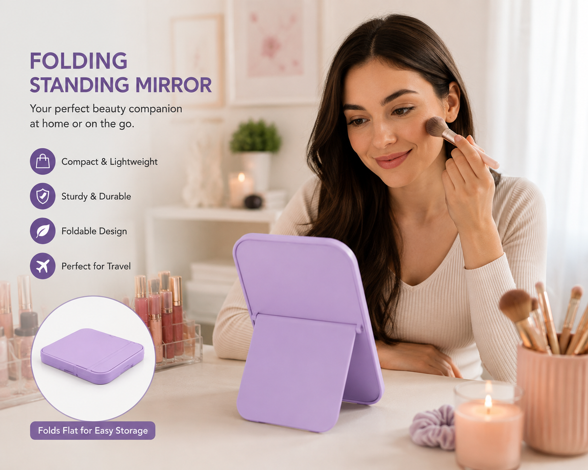 Portable Folding Standing Mirror – Compact Vanity Mirror for Makeup, Travel & Daily Use