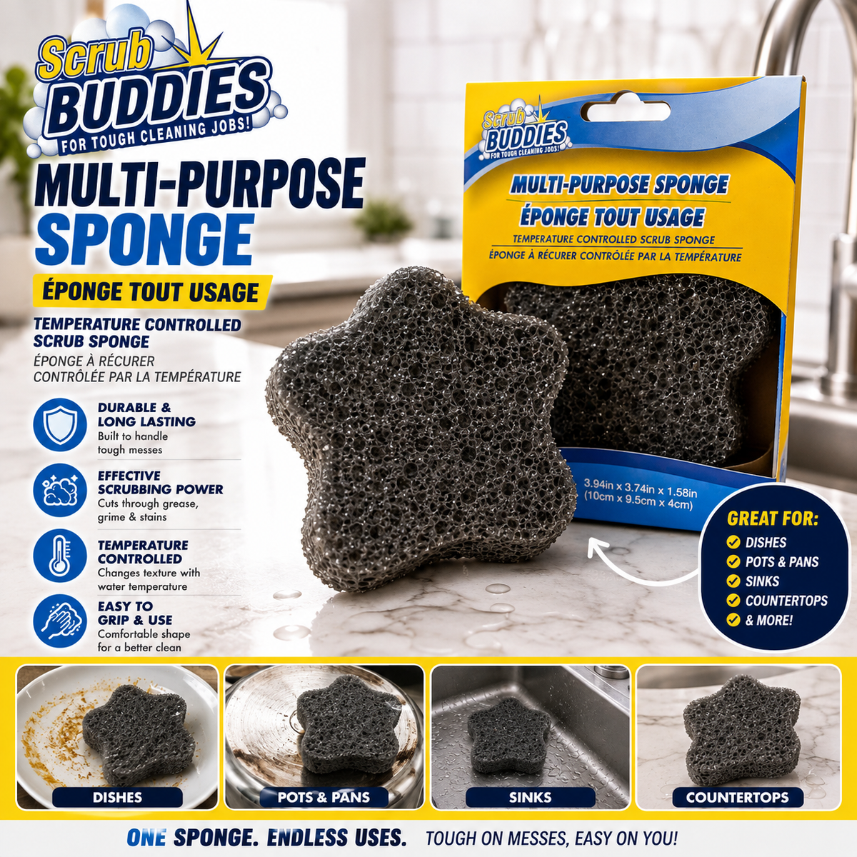Scrub Buddies Multi-Purpose Temperature Controlled Scrub Sponge