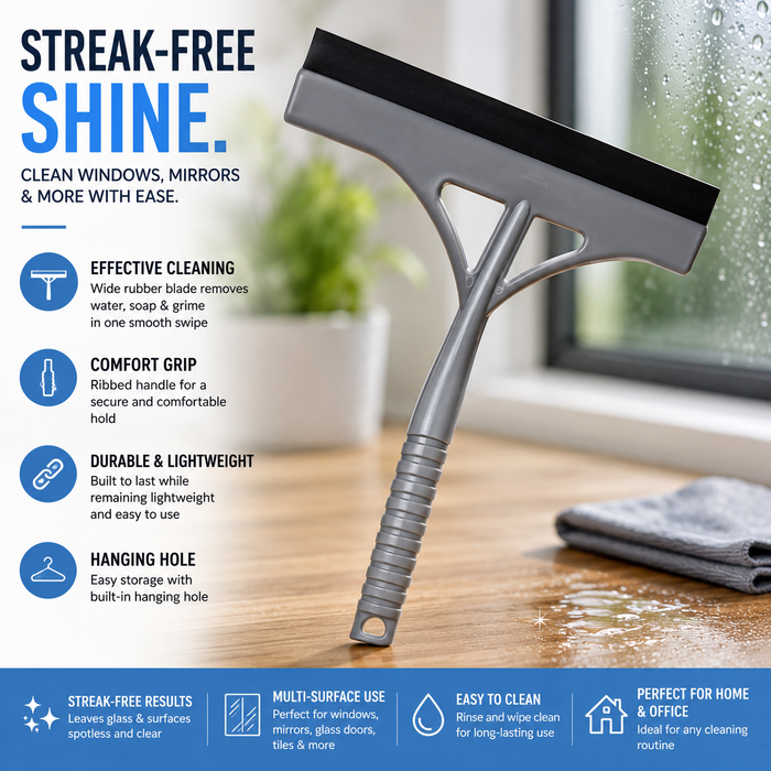 Handheld Window & Glass Squeegee – Wide Rubber Blade Cleaning Tool