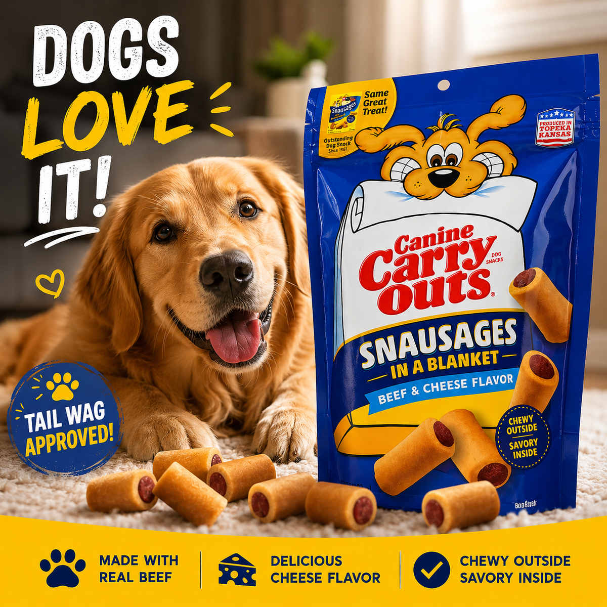 Canine Carry Outs Snausages in a Blanket Dog Treats – Beef & Cheese Flavor