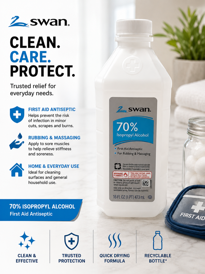 Swan 70% Isopropyl Alcohol – First Aid Antiseptic, 16 fl oz