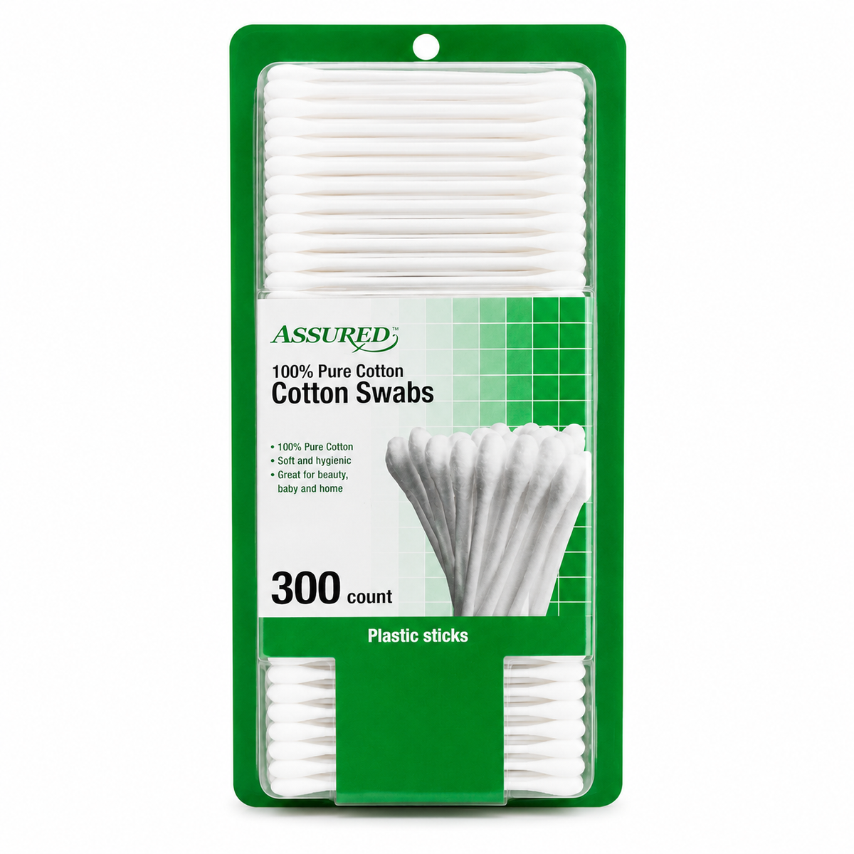 Assured 100% Pure Cotton Swabs – 300 Count