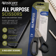 Westcott 8" All-Purpose Bent Scissors – Stainless Steel Blades with Comfortable Grip