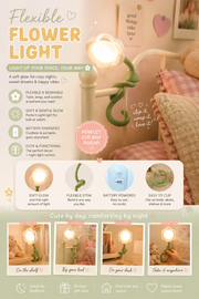 Flexible Flower Bedside Night Light – Bendable Warm & White LED Lamp