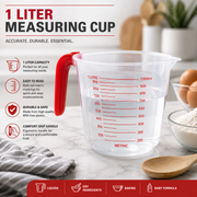 1 Liter Clear Measuring Cup with Red Handle & Metric Markings