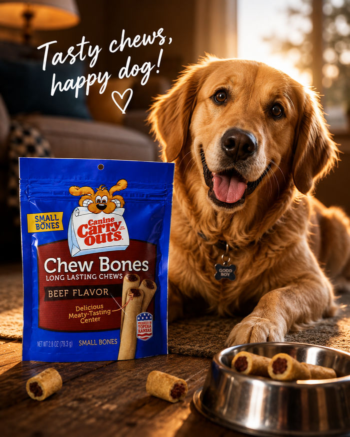Canine Carry Outs Beef Flavor Chew Bones – Small Dog Treats, 2.8 oz