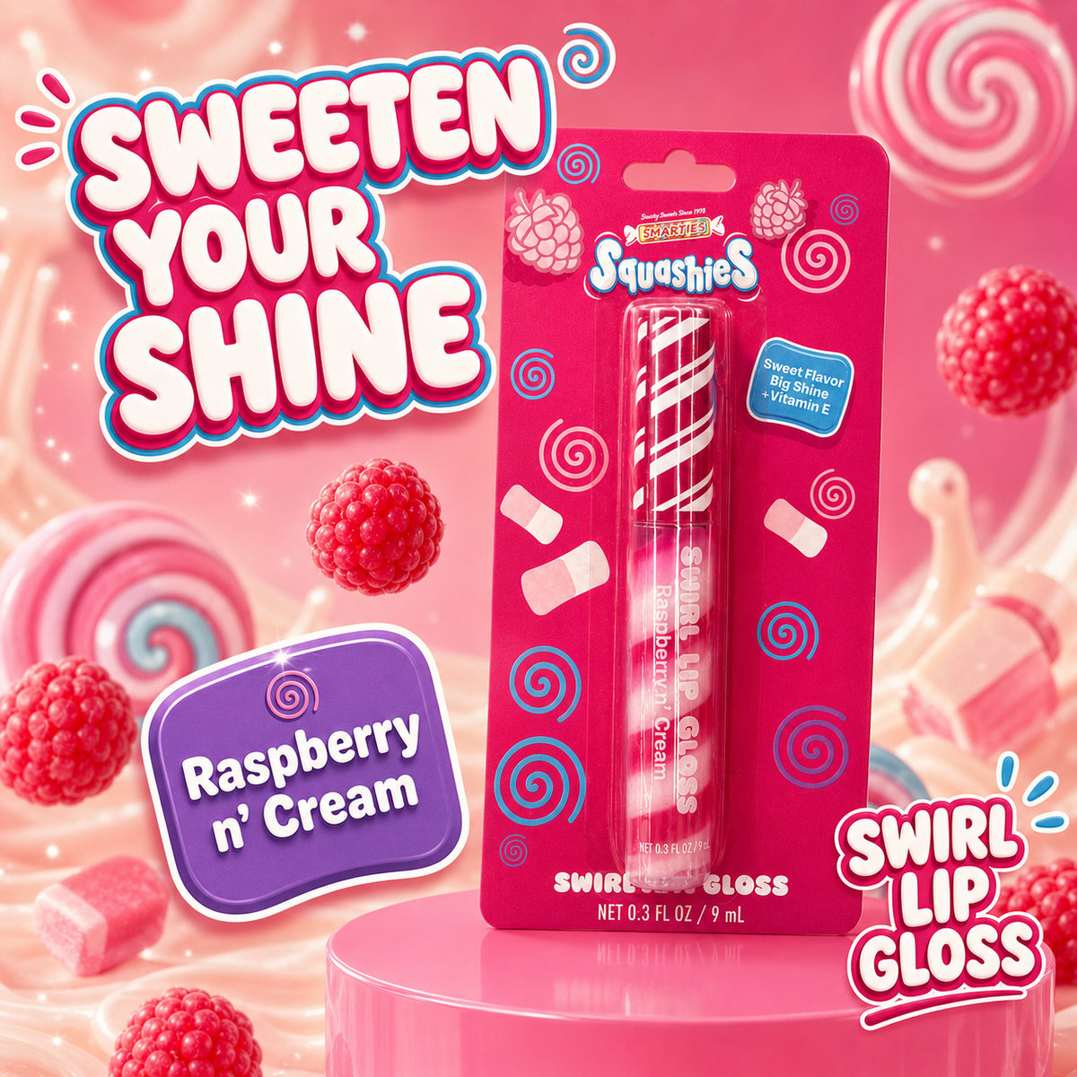 Smarties Squashies Raspberry n’ Cream Swirl Lip Gloss