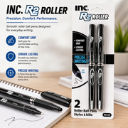 INC R2 Roller Ball Pens – 0.7mm Black Ink, 2-Pack
