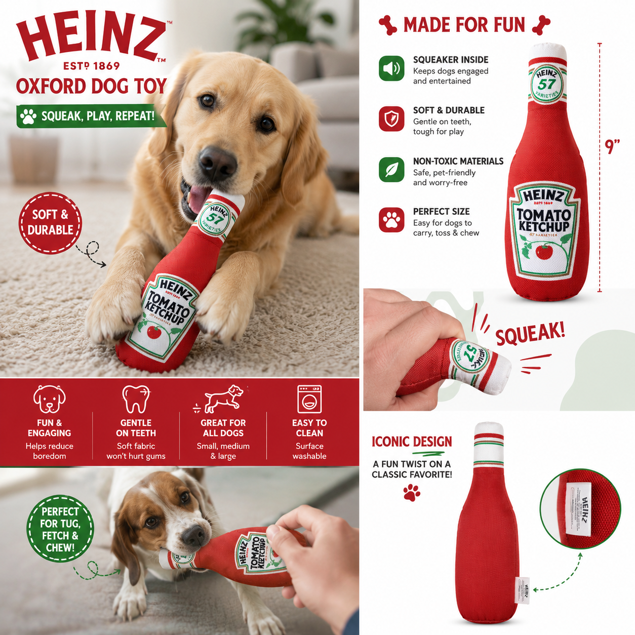 Heinz Ketchup Bottle Squeaky Dog Toy