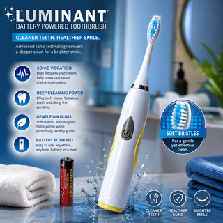 Luminant Battery-Powered Toothbrush – Soft Bristles with Battery Included