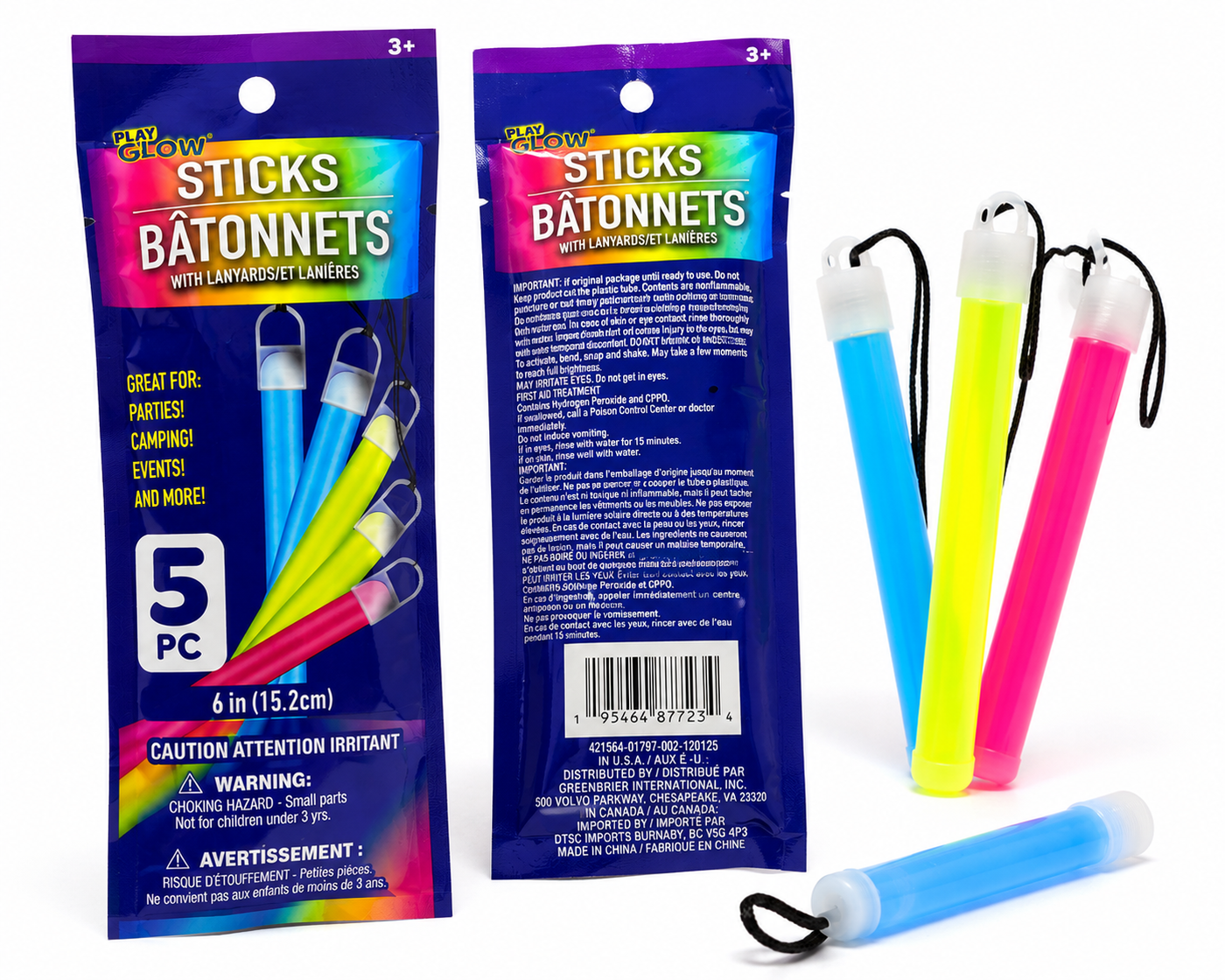 Play Glow Glow Sticks with Lanyards – 5-Pack 6-Inch Glow Sticks for Parties, Camping & Events
