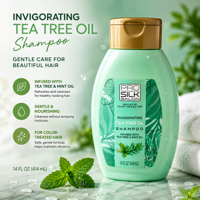 Pro Silk Salon Invigorating Tea Tree Oil Shampoo – Tea Tree & Mint Oil – Gentle for Color-Treated Hair – 14 fl oz