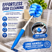 Long Handle Dish Scrubber – Blue Sponge Cleaning Brush for Dishes, Pots & Pans