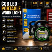 COB LED Portable Work Light – Dual Light 100 & 60 Lumens