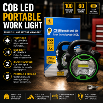 COB LED Portable Work Light – Dual Light 100 & 60 Lumens