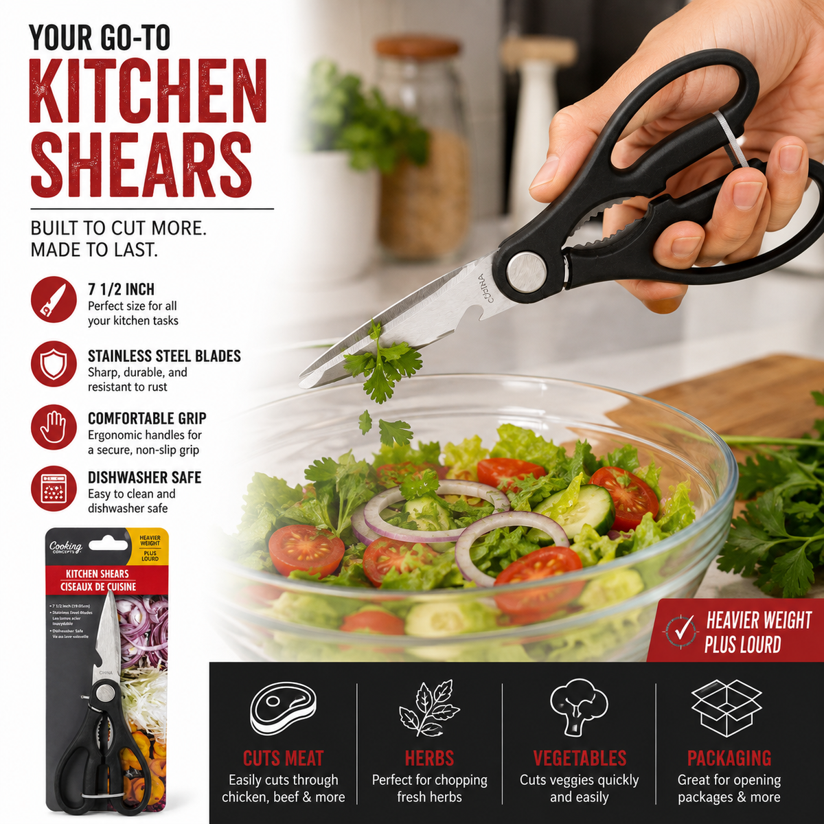 Heavy-Duty Kitchen Shears – 7.5" Stainless Steel Cooking Scissors