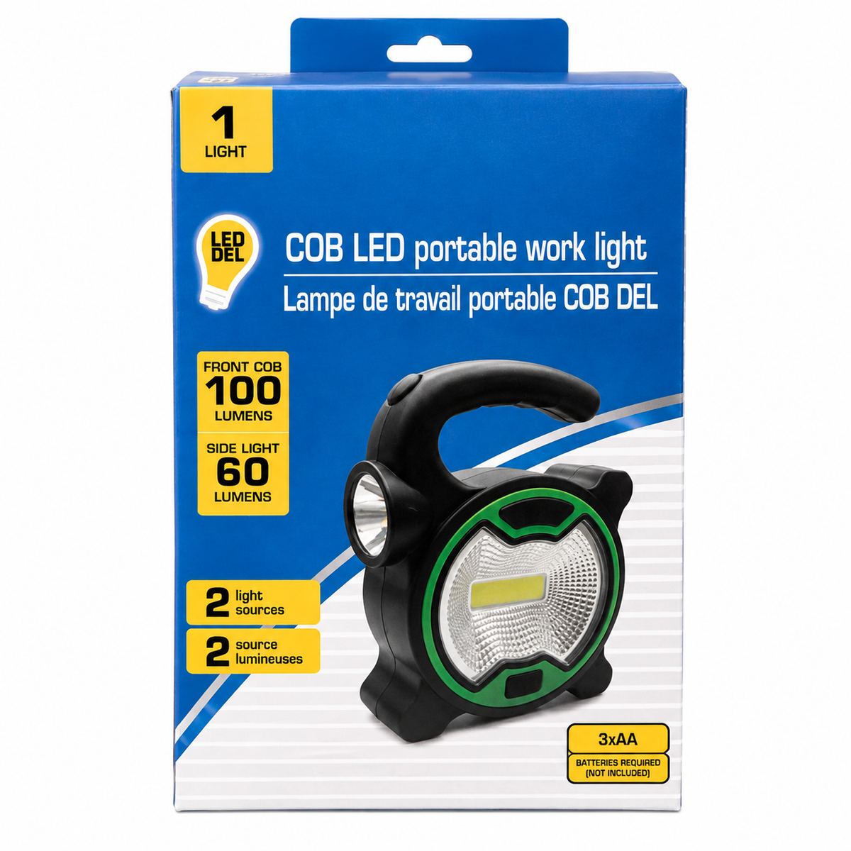 COB LED Portable Work Light – Dual Light 100 & 60 Lumens