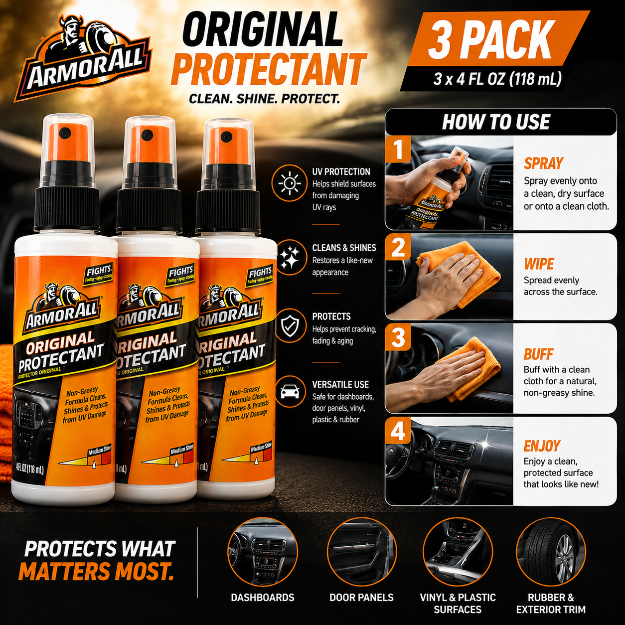 Armor All Original Protectant Spray 3 Pack – 4 oz Each