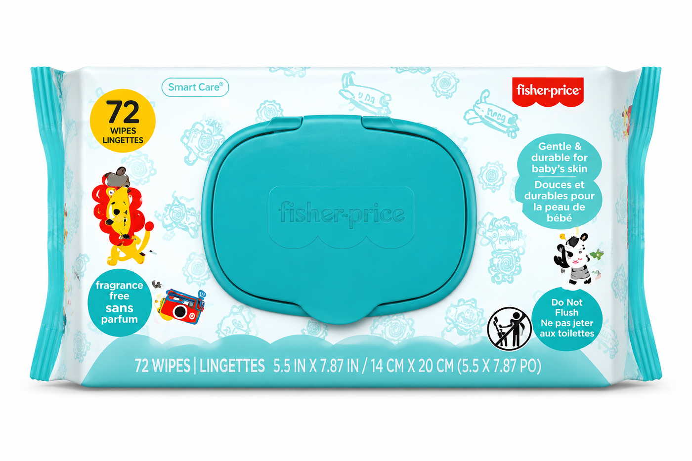 Fisher-Price Fragrance-Free Baby Wipes – 72 Soft & Gentle Wipes with Flip-Top Lid