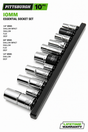 Pittsburgh 10-Piece 10mm Essential Socket Set – 1/4", 3/8" & 1/2" Drive