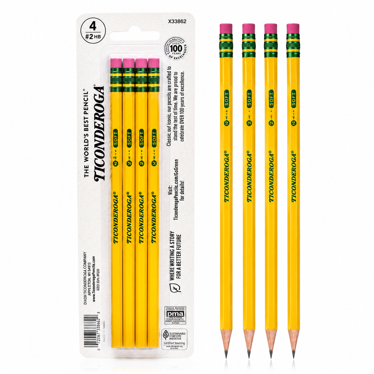 Ticonderoga #2 HB Yellow Pencils with Erasers – 4 Count