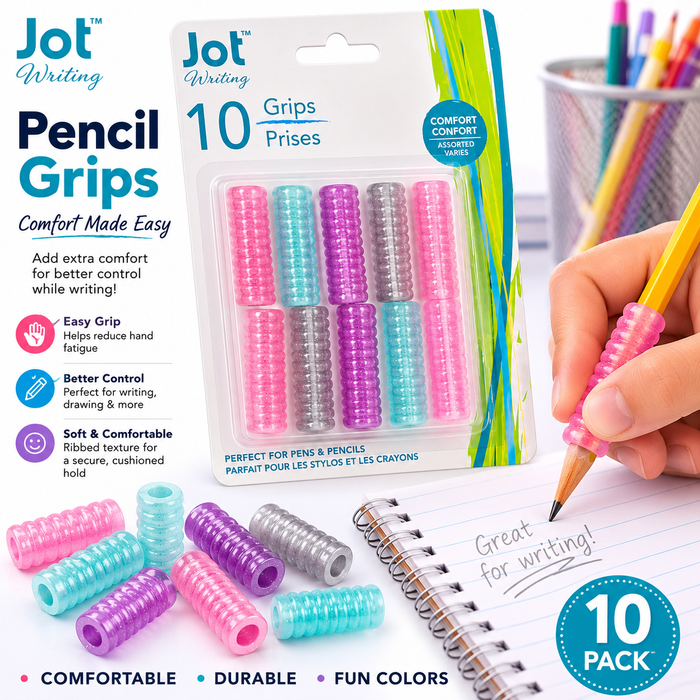 Jot Colorful Comfort Pencil & Pen Grips – 10 Pack