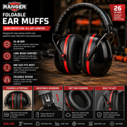 RANGER Foldable Ear Muffs – 26 dB NRR Hearing Protection with Adjustable Headband