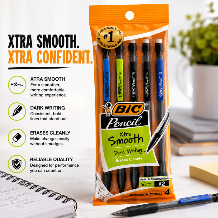 BIC Xtra-Smooth #2 Mechanical Pencils – 0.7mm, 4 Pack