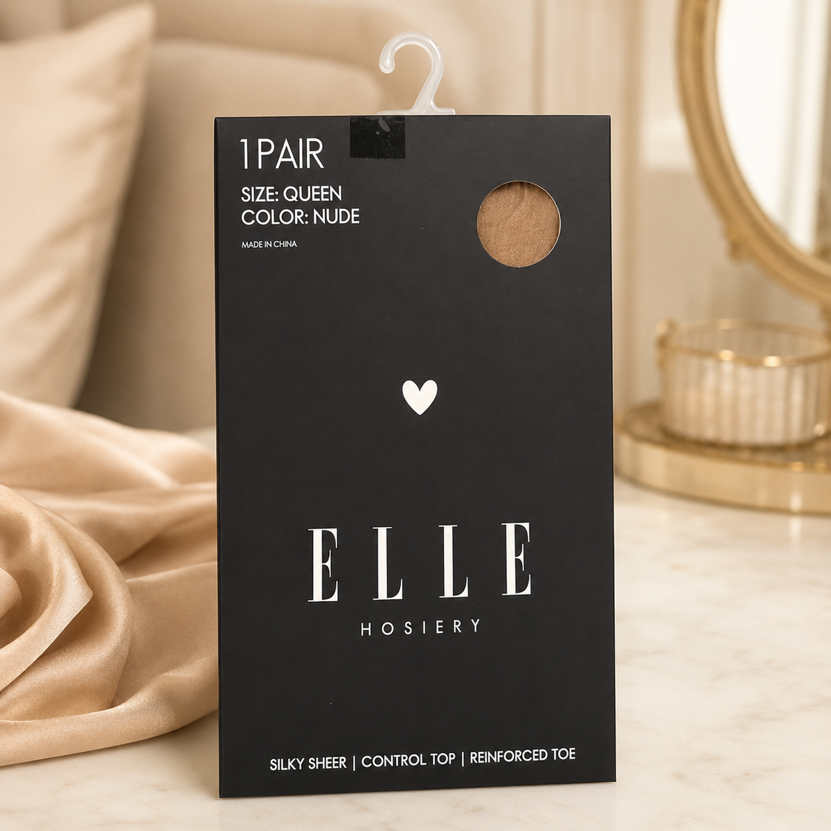ELLE Women’s Nude Silky Sheer Control Top Hosiery – Queen Size
