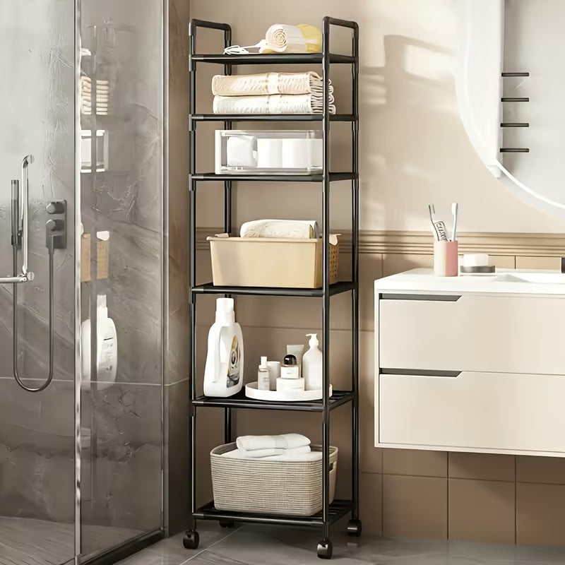 6-Tier Rolling Storage Rack – Space-Saving Plastic Organizer with Wheels