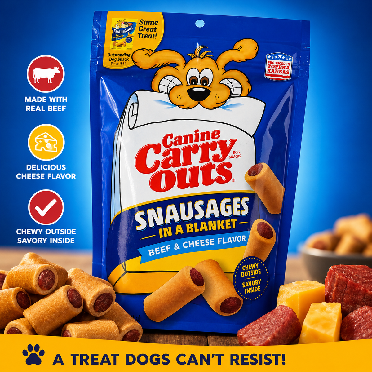 Canine Carry Outs Snausages in a Blanket Dog Treats – Beef & Cheese Flavor