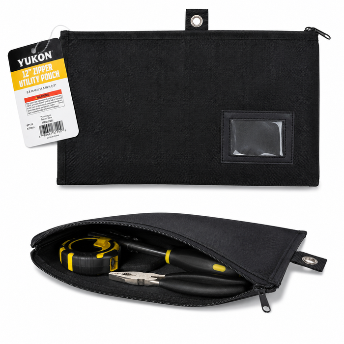 12" Heavy-Duty Zipper Utility Pouch – Durable Tool & Organizer Bag with ID Window