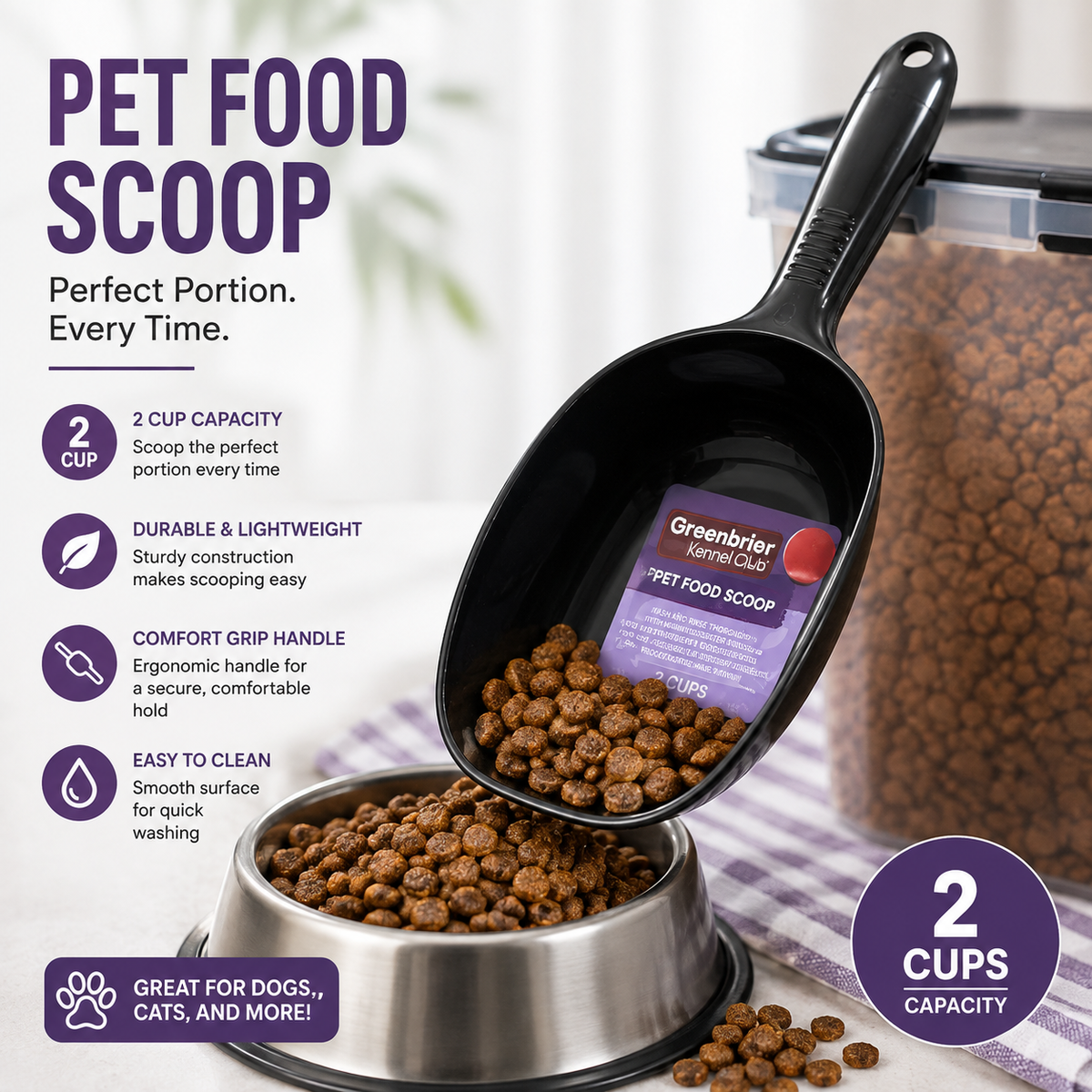 2-Cup Pet Food Scoop with Easy-Grip Handle – Black