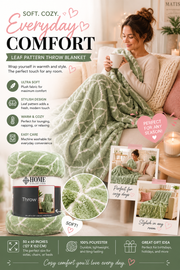 Ultra-Soft Plush Throw Blanket – Sage Green Leaf Pattern, 50" x 60"