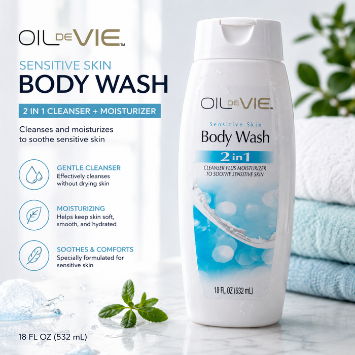 Oil De Vie Sensitive Skin 2-in-1 Body Wash – Cleanser & Moisturizer – 18 fl oz