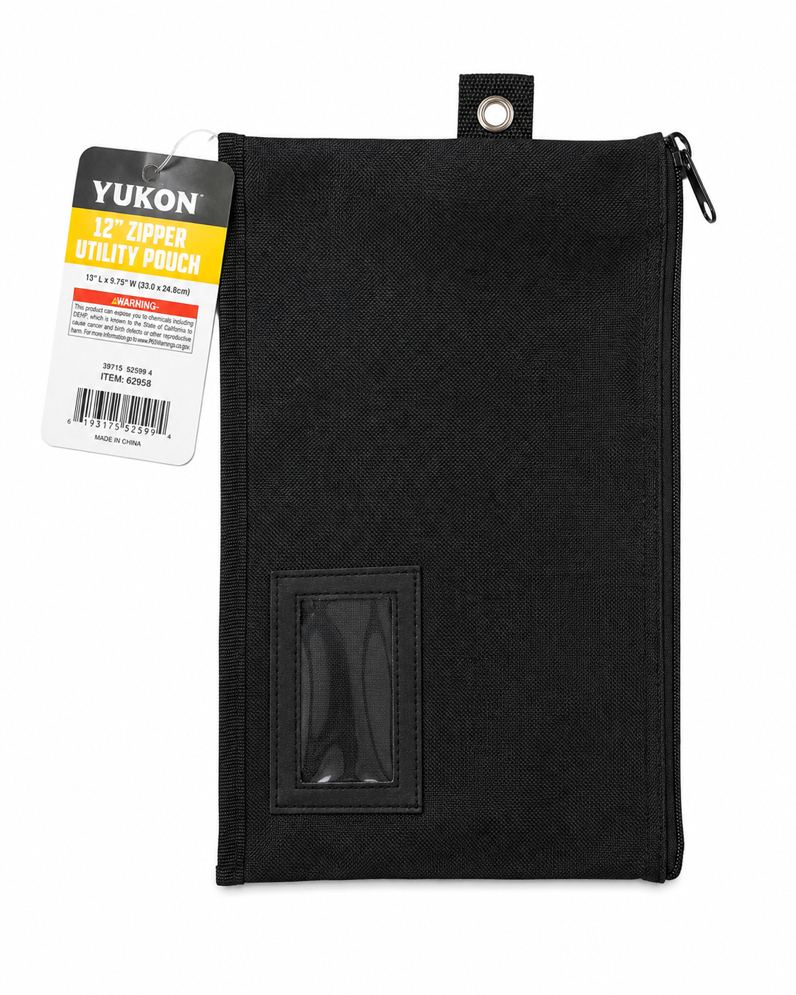 12" Heavy-Duty Zipper Utility Pouch – Durable Tool & Organizer Bag with ID Window