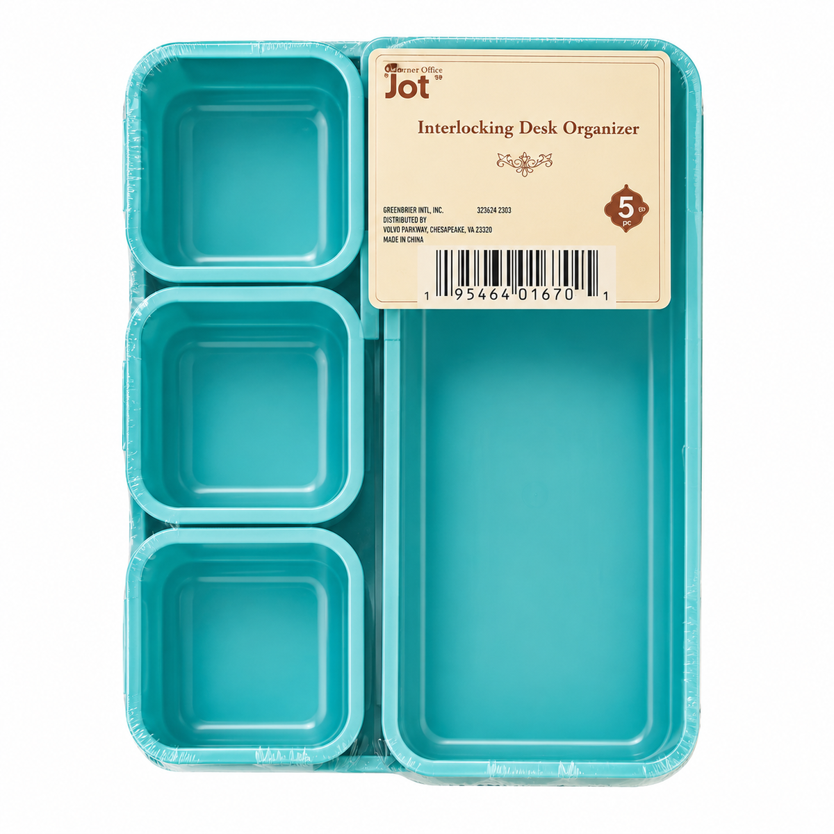 5-Piece Interlocking Desk Organizer Set – Teal Modular Storage Trays