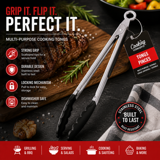 Stainless Steel Kitchen Tongs with Locking Handle – 11.5"