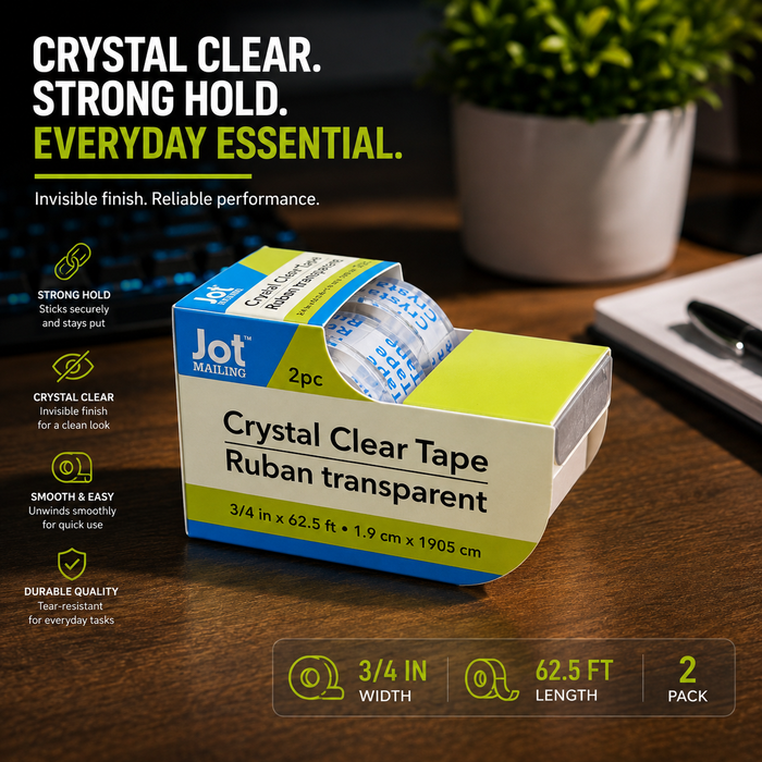 Jot Crystal Clear Tape – 2 Pack with Dispensers, 3/4 in. x 62.5 ft.
