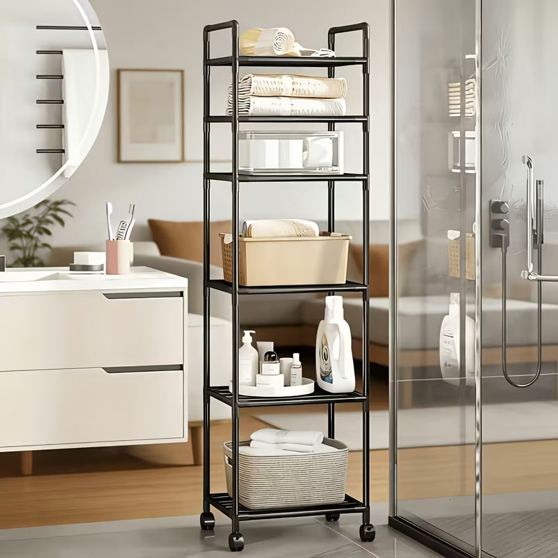 6-Tier Rolling Storage Rack – Space-Saving Plastic Organizer with Wheels