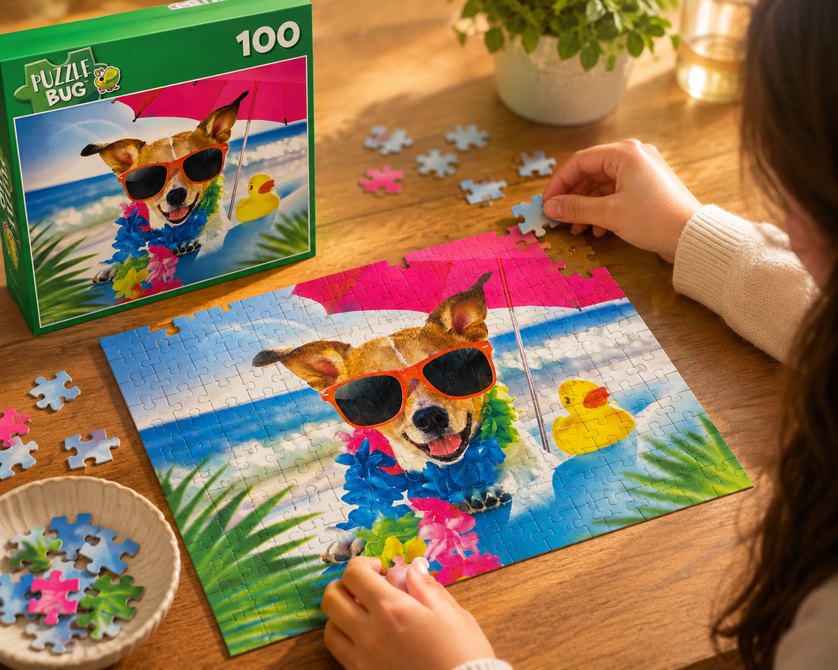Puzzle Bug 100-Piece Dog Beach Puzzle – Fun Jigsaw Puzzle