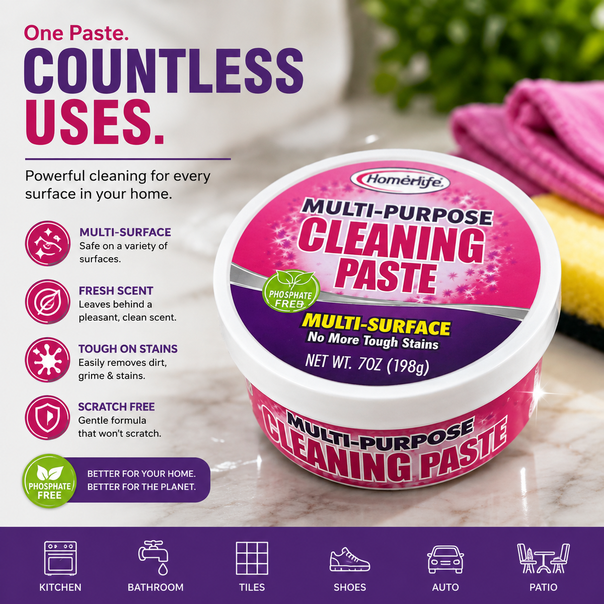 Multi-Purpose Cleaning Paste – Tough Stain & Multi-Surface Cleaner, 7 oz
